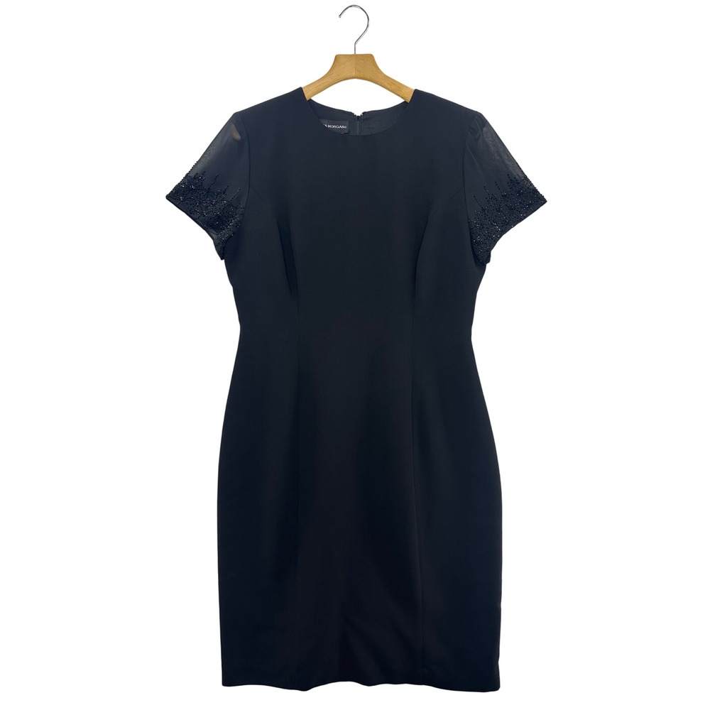 Donna Morgan Black Beaded Sheer Sleeve Cocktail Dress Size 14